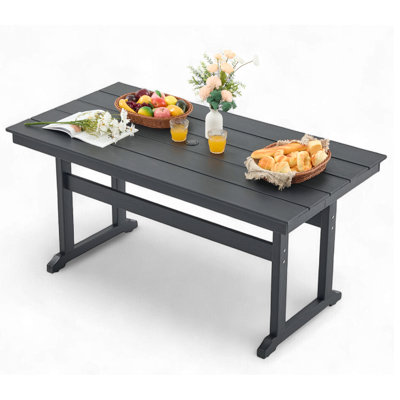 Hdpe Outdoor Dining Table,62.5" All-weather Rectangular Table With 2" Umbrella Hole For Patio Lawn Garden Backyard,black