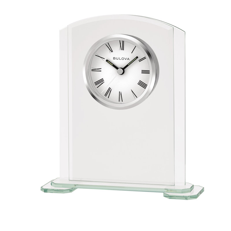 Analog Glass Quartz movement / Crystal Tabletop Clock in Clear Silver
