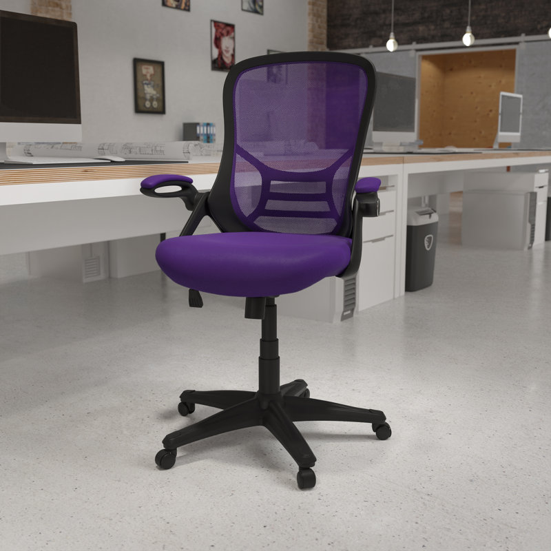 High Back Mesh Ergonomic Swivel Office Chair with Flip-up Arms, Purple