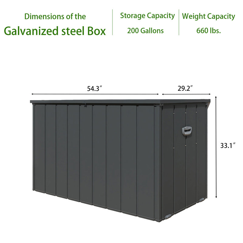 Coffre de rangement en métal durable et résistant aux intempéries de 200 gallons LUCrod