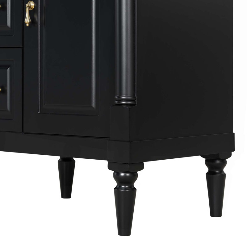 24 Inch Bathroom Vanity With Sink,Bathroom Cabinet With Flip Drawer,Adjustable Shelf,Solid Rubberwood Frame,MDF Panels & Metal Handles