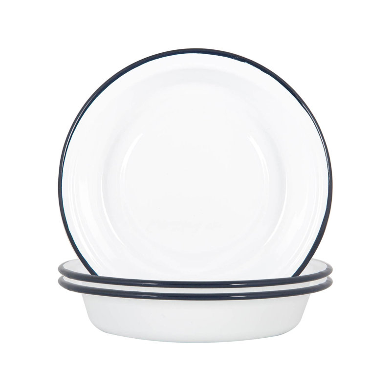 Argon Tableware - White Enamel Deep Bowls - 22.5cm - Navy