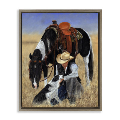 Cowboy avec chien et cheval