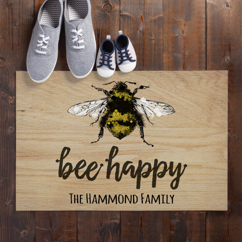 Tapis d'entrée antidérapant 27 po x 18 po Desensi Bee Happy