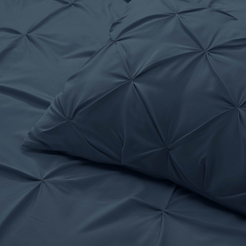 Double Brushed Pleated Duvet Cover Set, Cal. King Duvet Cover + 2 Standard Pillowcases, Navy