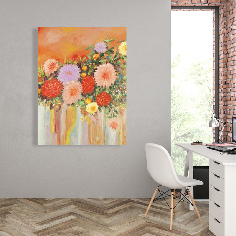Abstract Flowers - Orange Canvas for Living Room Decor