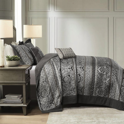 Très grand couvre-lit réversible de très grande taille 5, avec surpiqûres et accents dorés, livré avec 2 taies décoratives et 5 coussins décoratifs multicolores pour lit, inclus