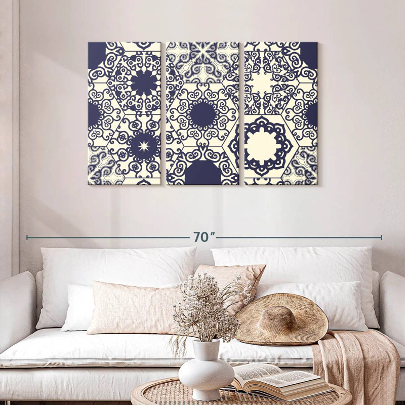 Kerner Blue Ornate Tile Pattern, 28" H x 45" W