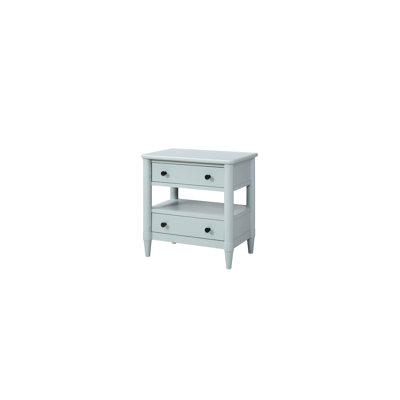 Table de chevet ouverte bleue à 2 rangées - Bois massif et construction avec finition de mer 2 tiroirs de rangement doublés