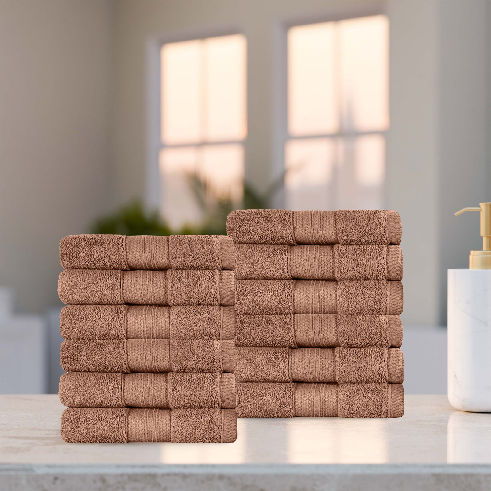 Finnian Ultra-Plush Heavyweight, 100% Turkish Towel Collection, Taupe, Washcloths - 12 Pack