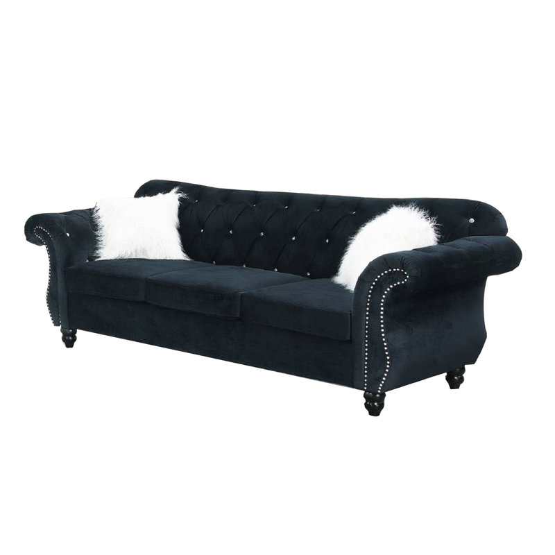 Shroyer 93'' Velvet Sofa, Black