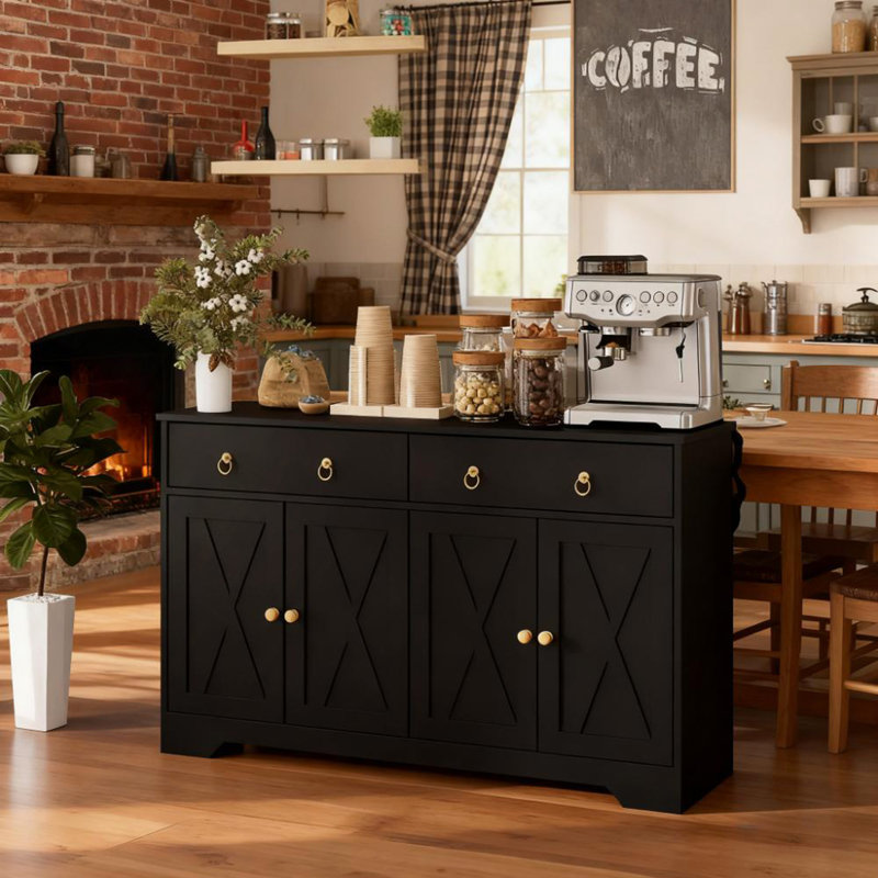 Buffet de rangement de cuisine avec portes de grange, armoire à tiroirs