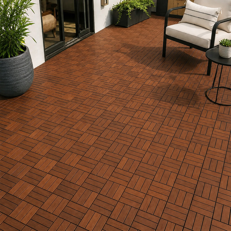 Carreau de terrasse en bois 12 po x 12 po, Brun