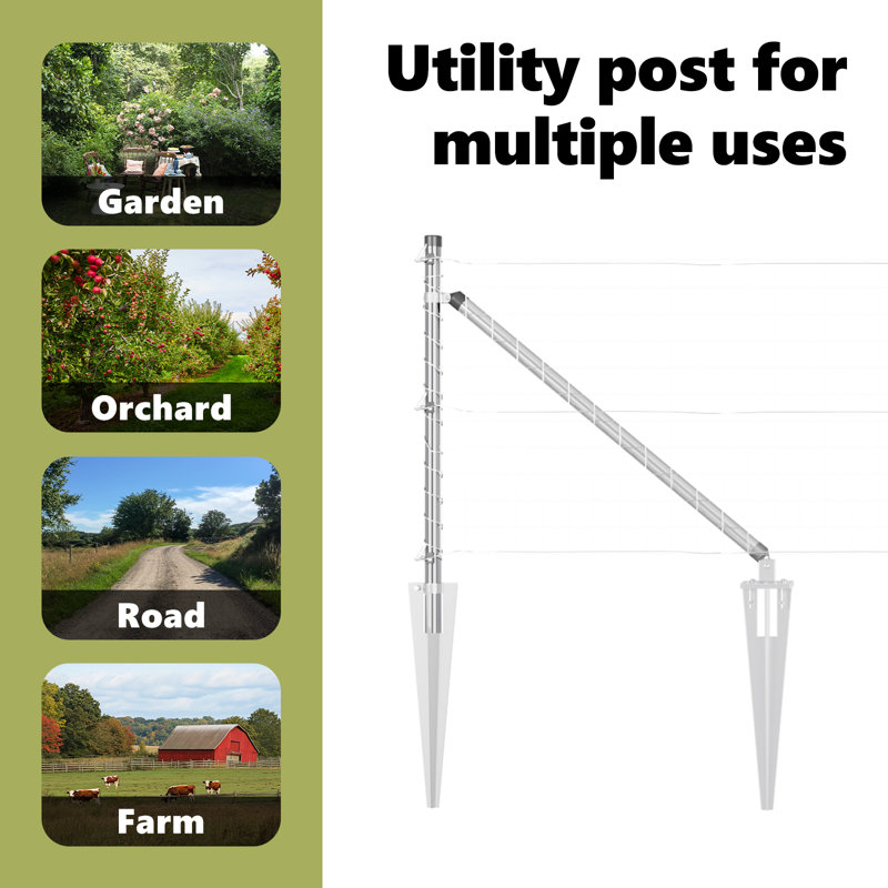 Fence Posts Manual 7 Pcs Galvanised Steel, Silver, 100cm H x 3.2cm W x 3.2cm D