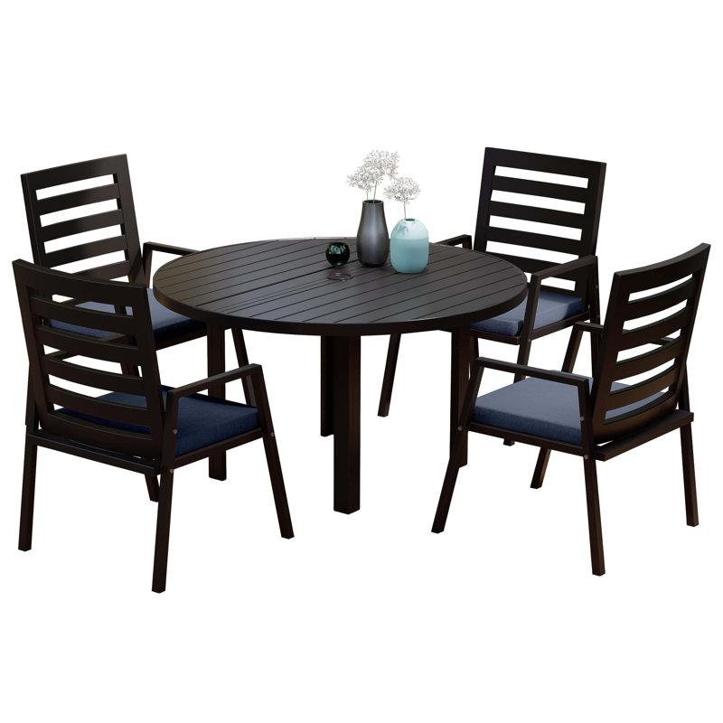 Ensemble de salle à manger 5 pièces pour patio avec table ronde en aluminium de 48 po et 4 fauteuils de salle à manger
