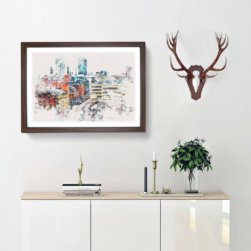 The Manchester Skyline - Picture Frame Painting Print, 24cm H x 33cm W x 2cm D, Walnut Framed