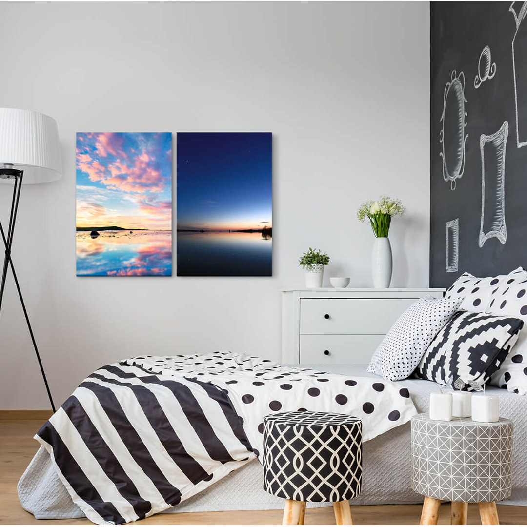 2-tlg. Leinwandbilder-Set - Fotografie „Vanilla Pink Clouds Horizon Sea Night Sky Sunset Sunrise”