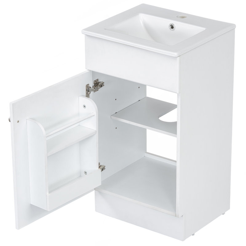 Meuble-lavabo 18 po avec lavabo, meuble-lavabo avec tablette de porte et tablette réglable, blanc, Blanc