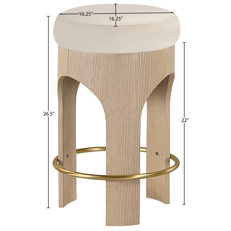 Tabouret de comptoir rembourré en velours Bocceli, Naturel, Velours crème