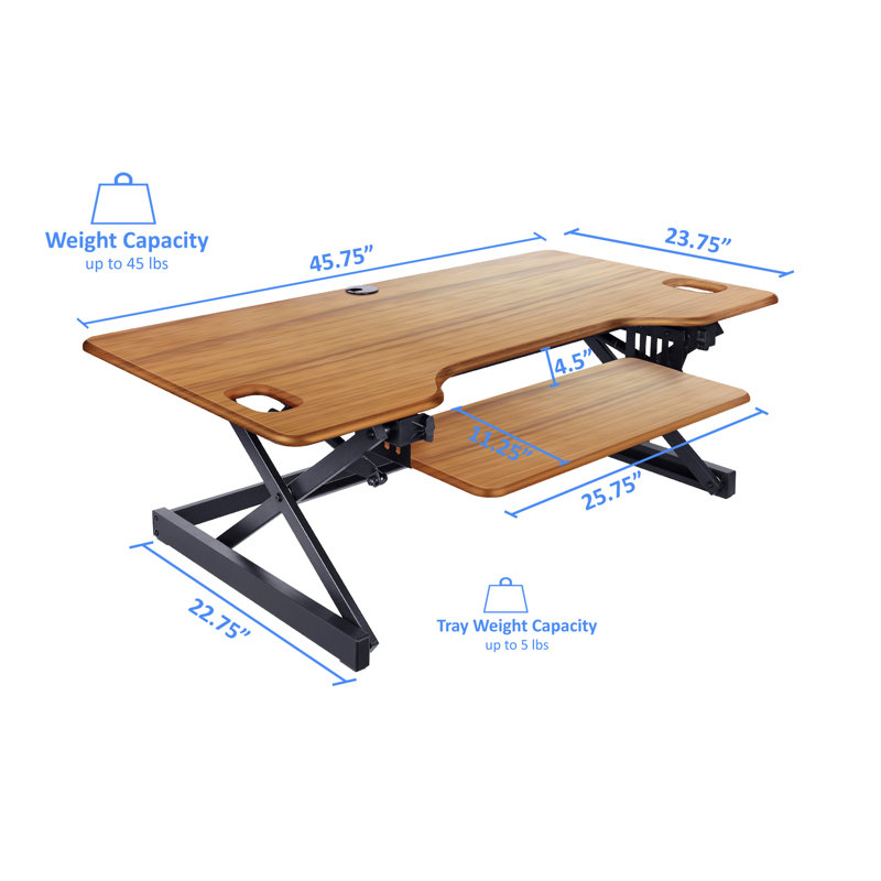  46 in. Balck Height Adjustable Standing Desk Converter with Triple Monitor Mount and Deep Keyboard Tray, Black