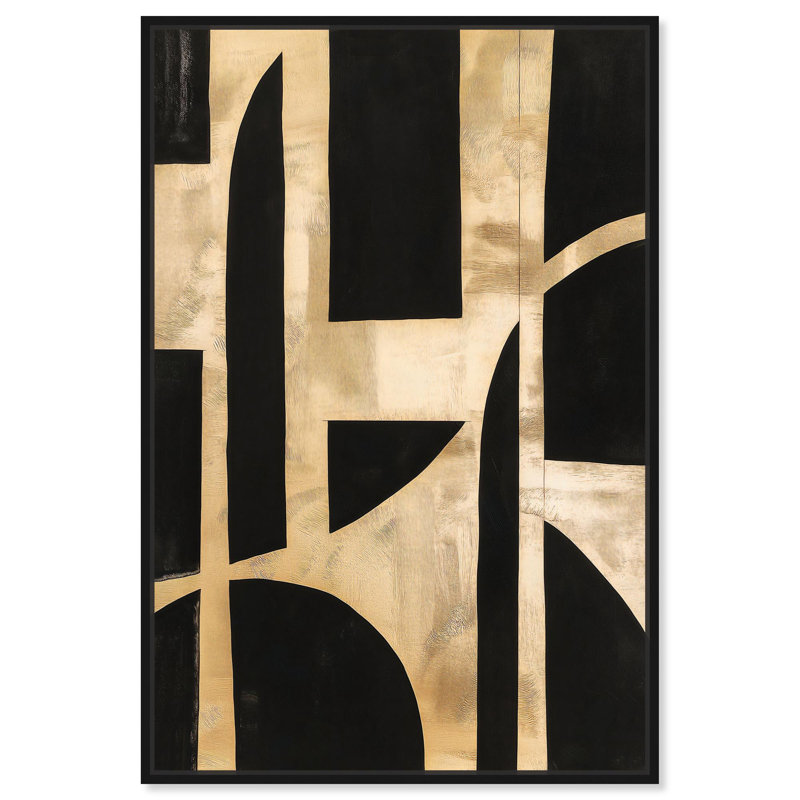 Toile noire et dorée II abstrait Mid-Century par Art Remedy, Structure noire, H 16 po x l 11 po