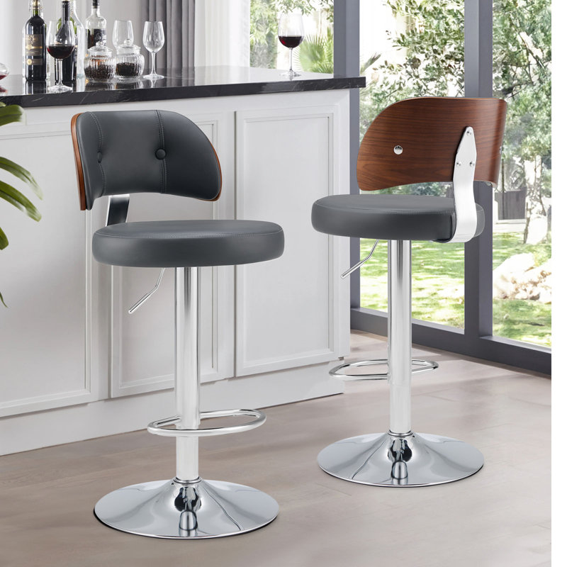 Swivel Bar Stools Seat Adjustable H 62-84cm Barstools with Upholstered Back(set of 2/4), Grey, 2