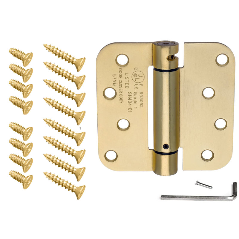 4" H x 4" W Spring Pair Door Hinges, Brass