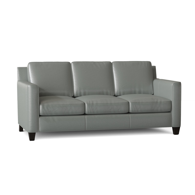 Yorba Leather Sofa, Aline Fumo Genuine Leather, Cobblestone