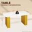 Table de salle à manger rectangulaire en verre trempé de style moderne, avec un motif en marbre et des pieds en métal à double piédestal doré pour les salles à manger et les bureaux à domicile-1660571306-1660571307