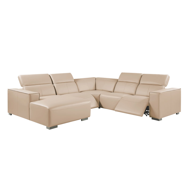 Canapé modulaire en L en cuir véritable 5 pièces faisant face à gauche avec 2 fauteuils inclinables électriques et appuis-tête réglables
