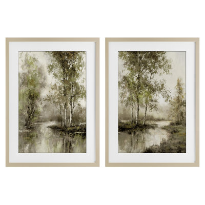 Idyllic Spring Forest 2pc Framed Print Under Glass Set, design by T.C. Chiu