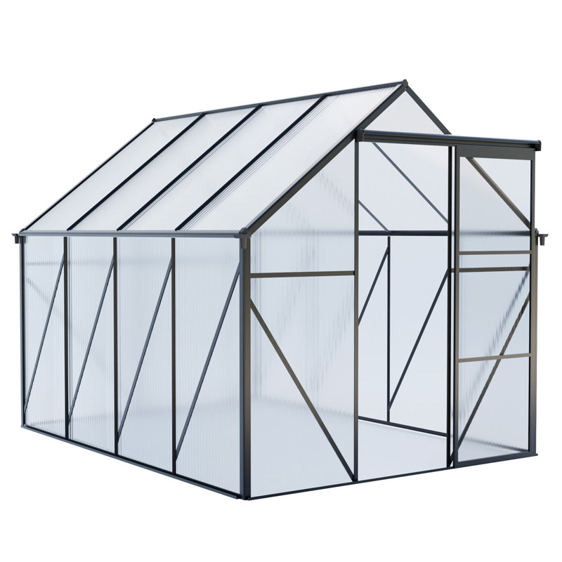 Serre en polycarbonate surélevée de 6 pi x 8 pi et serres en aluminium à ancrage robuste pour cour arrière en toute saison