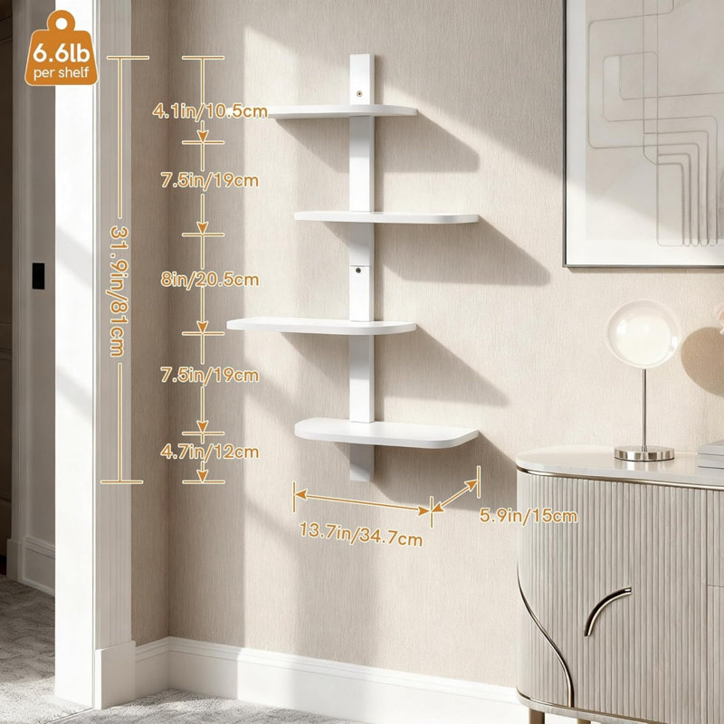 34.7cm W Solid Wood Wall Mounted Shelving Unit