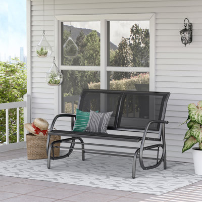 Outsunny 2-Person Outdoor Glider Bench, Patio Double Swing Rocking Chair Loveseat W/ Powder Coated Steel Frame For Backyard Garden Porch, Black
