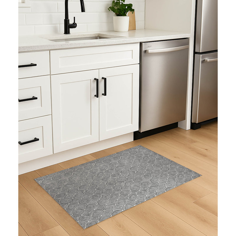 Tapis de cuisine anti-dérapant Rolling Circles, Rectangulaire 3 pi x 5 pi, Ivoire/gris anthracite