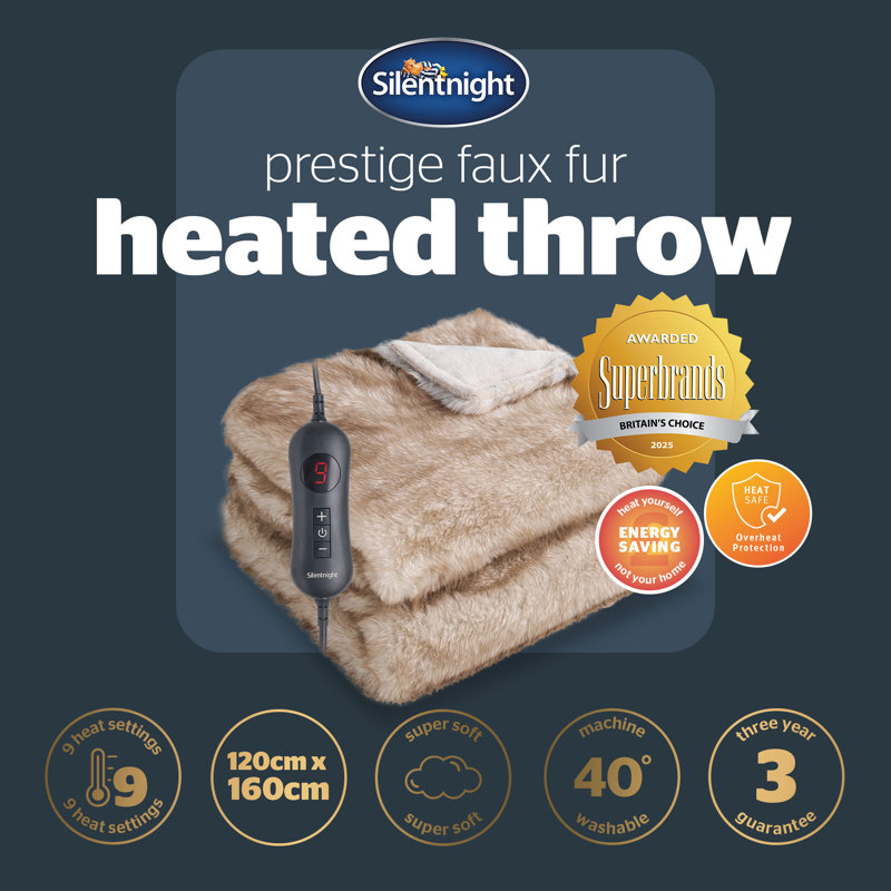 Silentnight Prestige Faux Fur Heated Throw Natural
