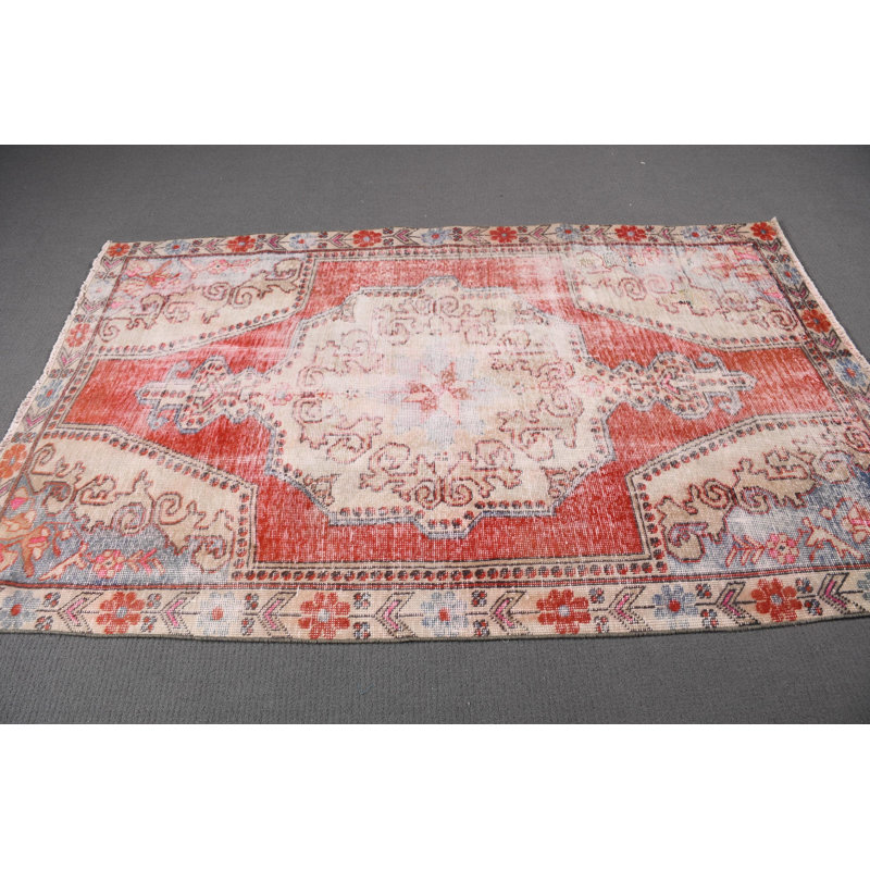 Vintage Anatolian Turkish Rug in Red for Bedroom or Boho Area Decor