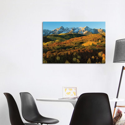 Trees With Mountain Range In The Background At Dusk, Aspen, Pitkin County, Colorado, USA II - Wrapped Canvas Print