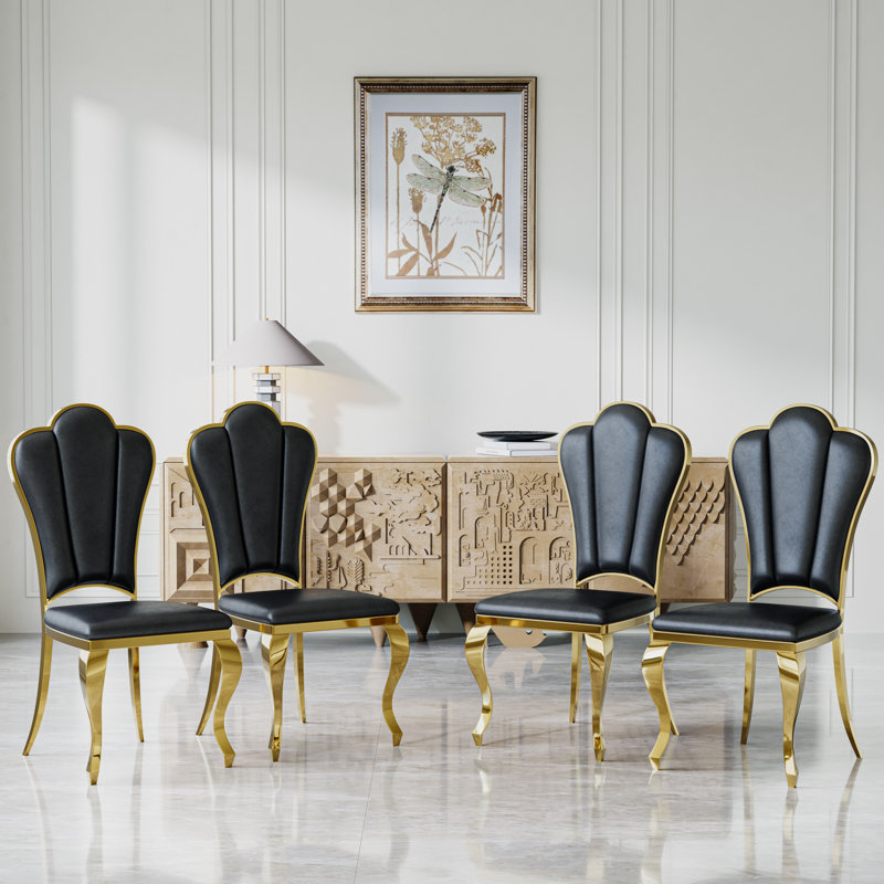 Chaise d'appoint rembourrée en similicuir, 4, Noir, Doré