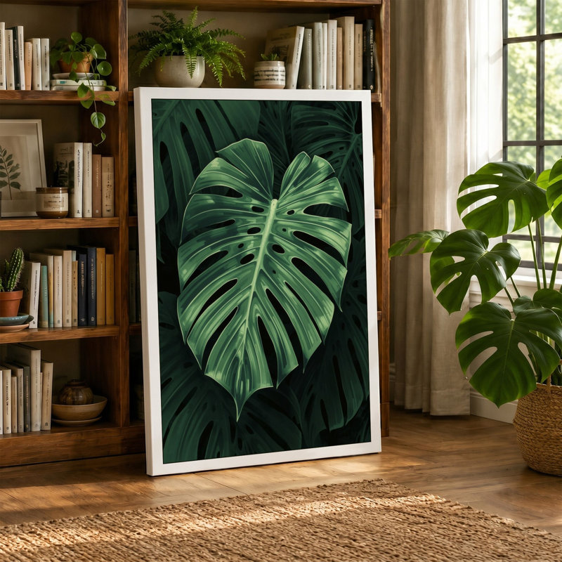 Monstera Leaf Study Botanical - Wrapped Canvas, 30x20 - 76.2 x 50.8 cm, Taupe Border