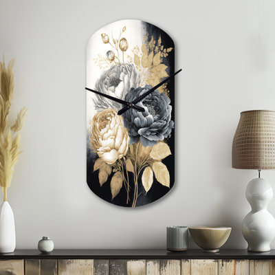 Horloge murale en métal Merlet blanc, or et noir Rose Bouquet II