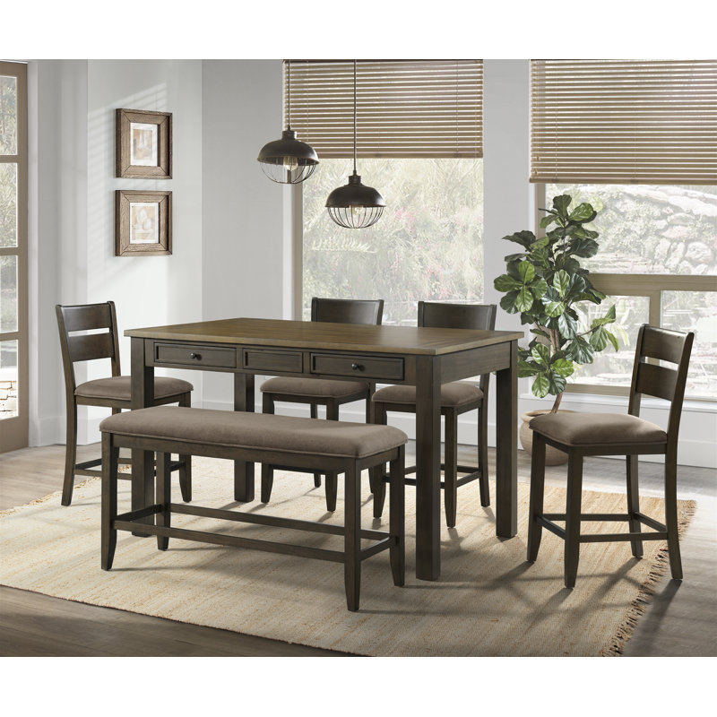 Gambrills 6 - Person Counter Height Dining Set, Dark Brown/Dark Brown
