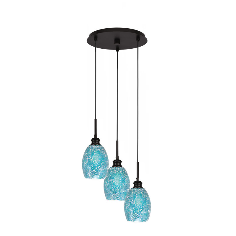 Luminaire suspendu grappe 3 lumières avec verre 5 po Edge, Fusion turquoise, Espresso