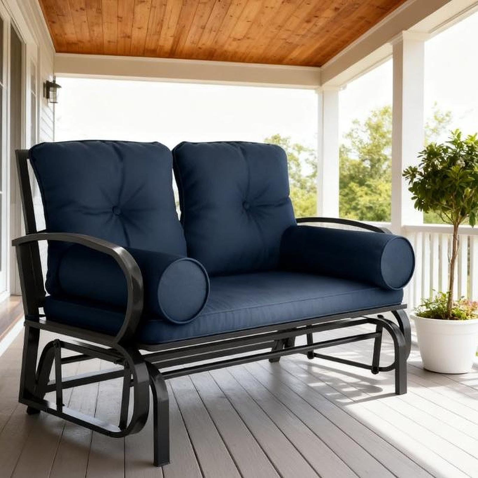 2 Person Rocker Latitude Run® Double Patio Bench,Swing Glider Rocking Chair,2 Person ...