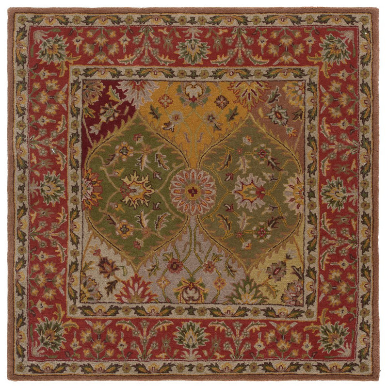 Geno Hand Tufted Wool/Cotton/Latex Oriental Rug in Red/Yellow/Green, Square 6'