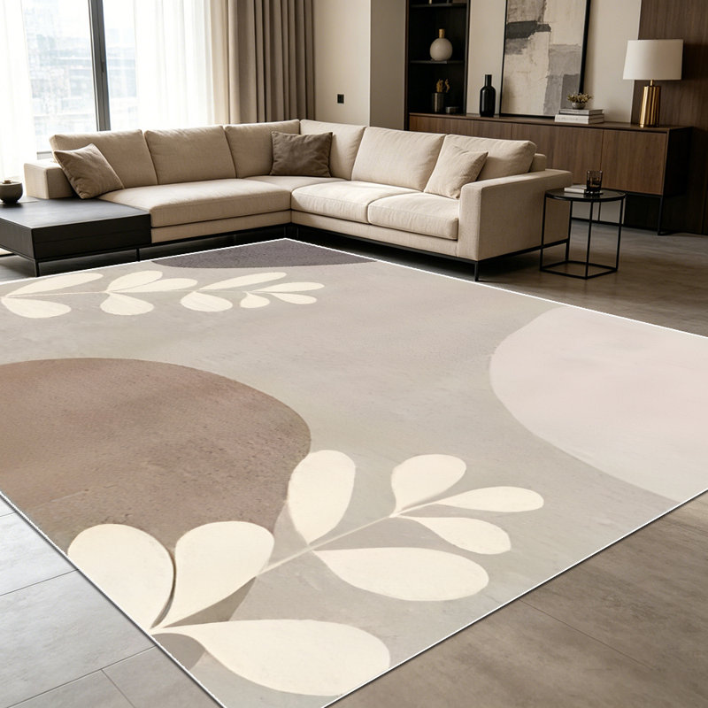 1PC Neutral Tone Boho Botanical Stone & Leaf Print area rugs for Living Room, Soft and Comfortable, Suitable for all seasons, easy-to-maintain, machine washable Indoor floor mat, Under Table Farmhouse suitable for dining room, bedroom, entryway,
