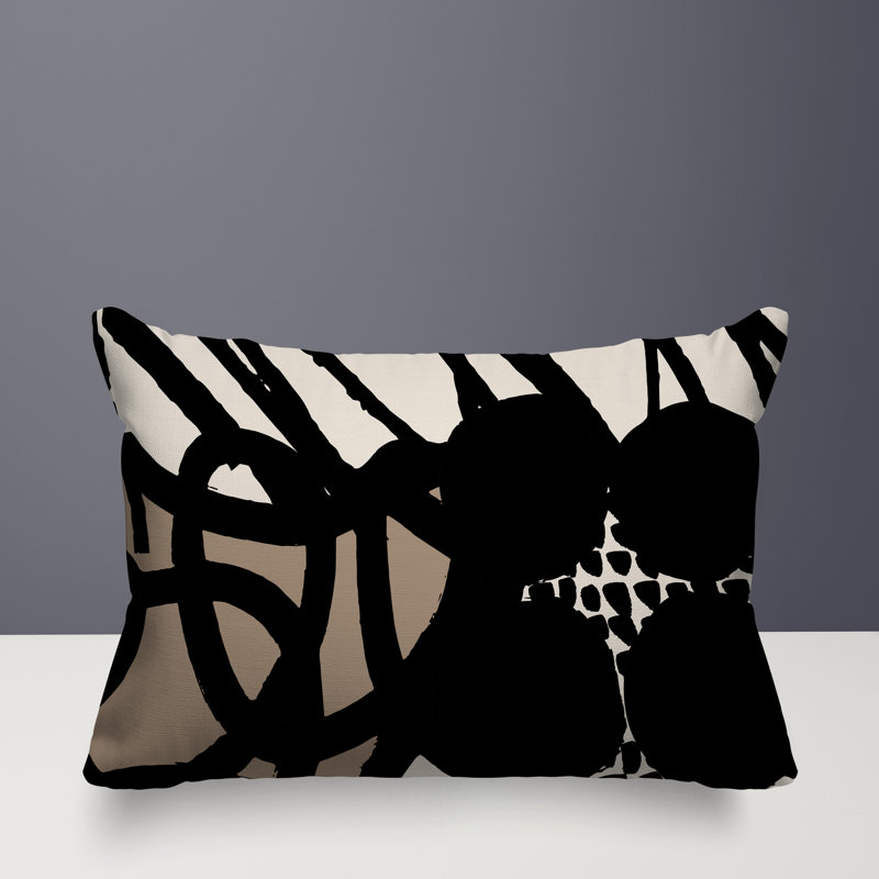 Coussin rectangulaire intérieur / extérieur Aloe, Beige / noir / blanc cassé, H 14 po x l 20 po