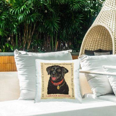 Fun Black Labrador Phrases Printed Outdoor Throw Pillow Design by Nancy Overton