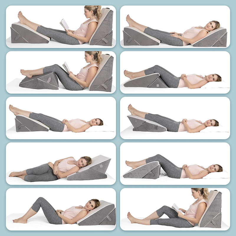 Adjustable Gray Memory Foam Wedge Pillow with Removable Cover