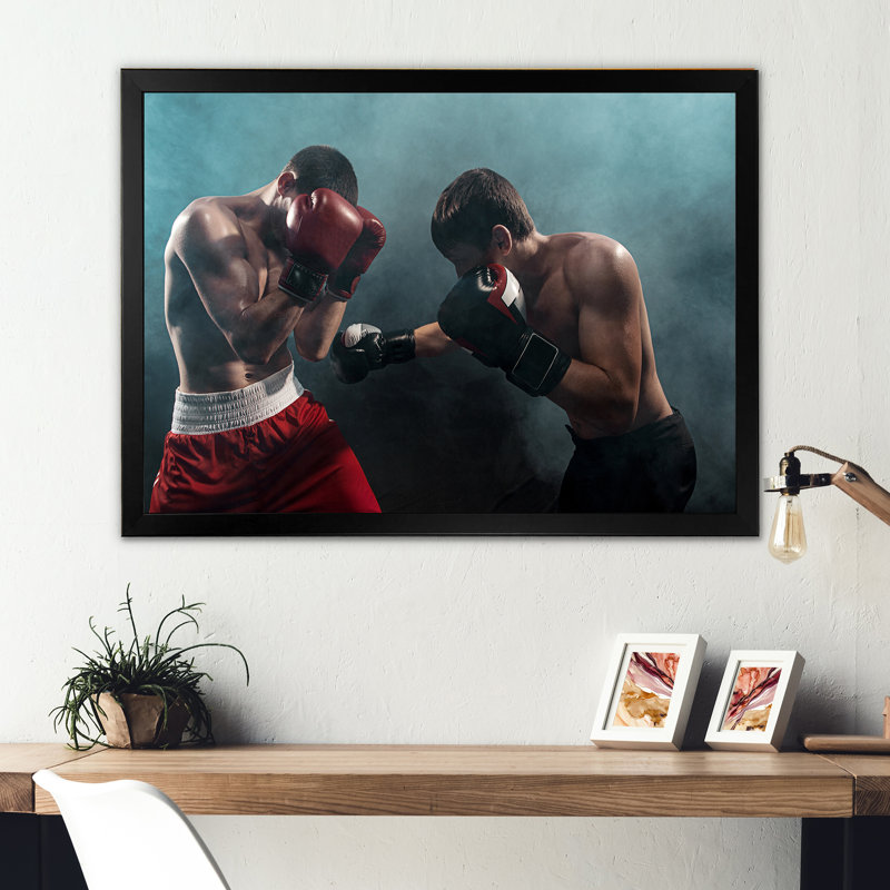 Deux boxeurs professionnels sur toile, Cadre simple noir, H 12 po x l 20 po x P 1 po